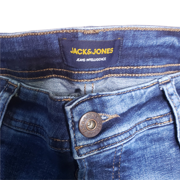 Jack & Jones Slim Fit Glen Jeans Size 34x32 Stretchy Medium Wash Distressed - Picture 3 of 7